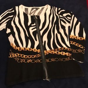 Zebra print zip up cardigan